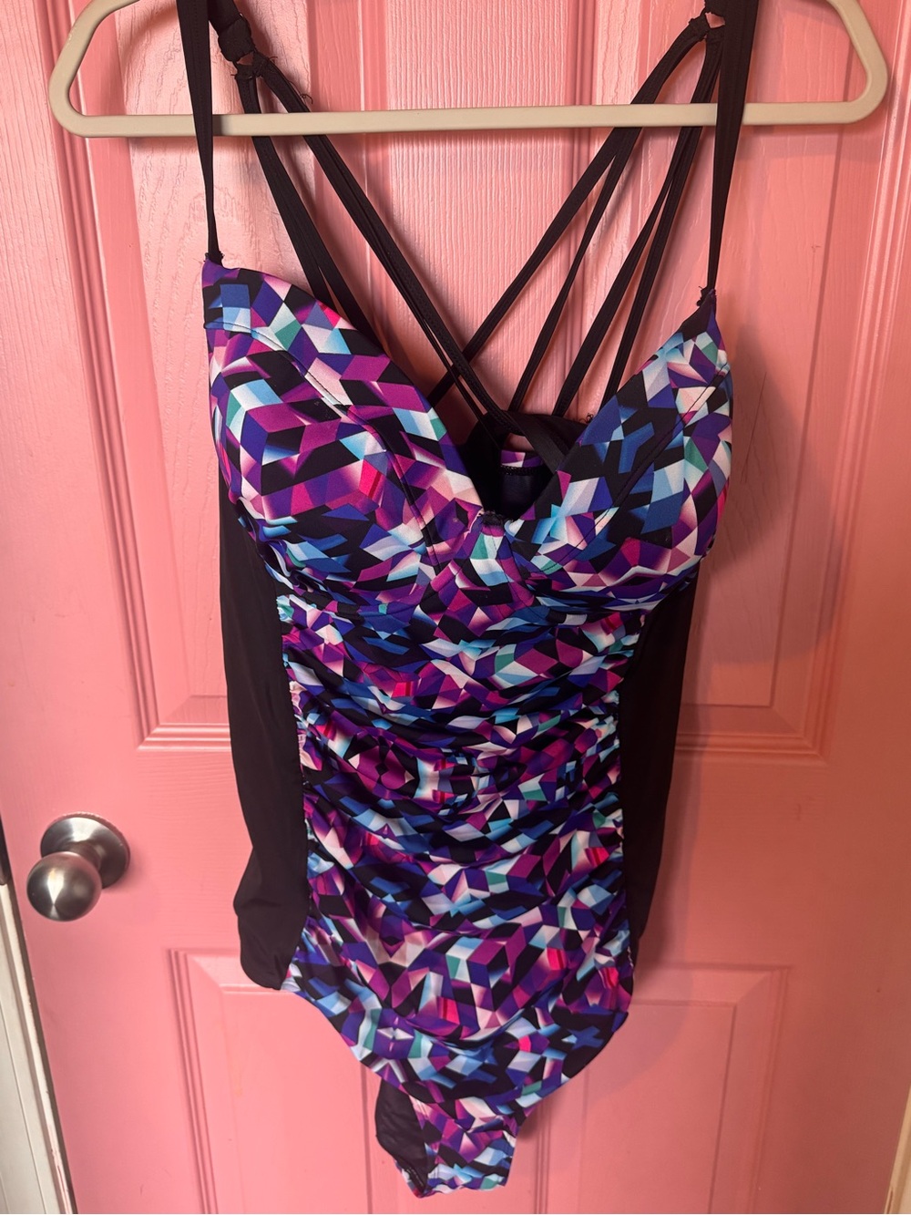 torrid Purple & Blue Geometric Strappy One-Piece Swimsuit